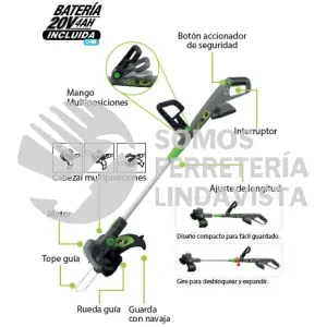 DB401 DESBROZADORA ORILLADORA INALÁMBRICA 180W, 8800 RPM , 1 BATERÍA 20V NITRO