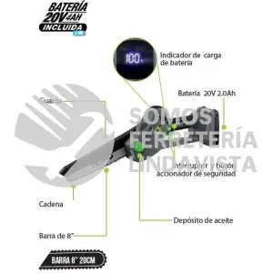 MSB101 MOTOSIERRA INALÁMBRICA 420W, BRUSHLESS, BARRA DE 8" , 1 BATERÍA 20V NITRO