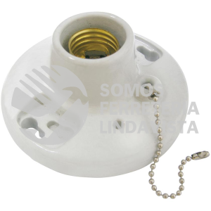 136666 PORTALAMPARA SENCILLA REDONDA DE PORCELANA CON CADENA PARA TECHO 4.5" SURTEK
