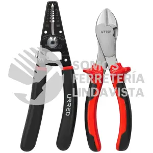 JE2 JUEGO DE PINZAS PARA ELECTRICISTA CON MANGO BIMATERIAL, 2 PIEZAS URREA