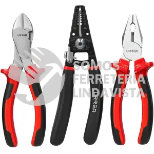 JE3C JUEGO DE PINZAS PARA ELECTRICISTA CON MANGO BIMATERIAL COMBINADO, 3 PIEZAS URREA