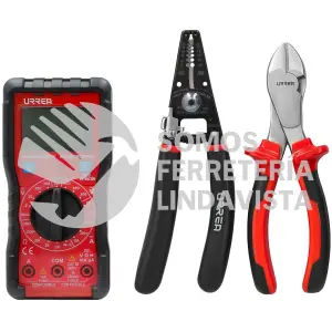 JE3M JUEGO DE PINZAS PARA ELECTRICISTA CON MANGO BIMATERIAL CON MULTIMETRO, 3 PIEZAS URREA