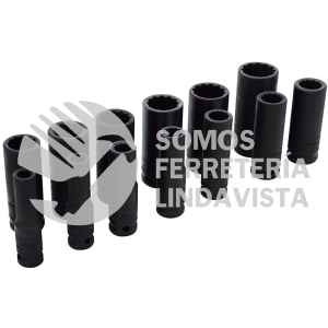 74103 JUEGO DE DADOS LARGOS DE IMPACTO CUADRO DE 1/2", 12 PUNTAS, EN PULGADAS, 13 PIEZAS URREA