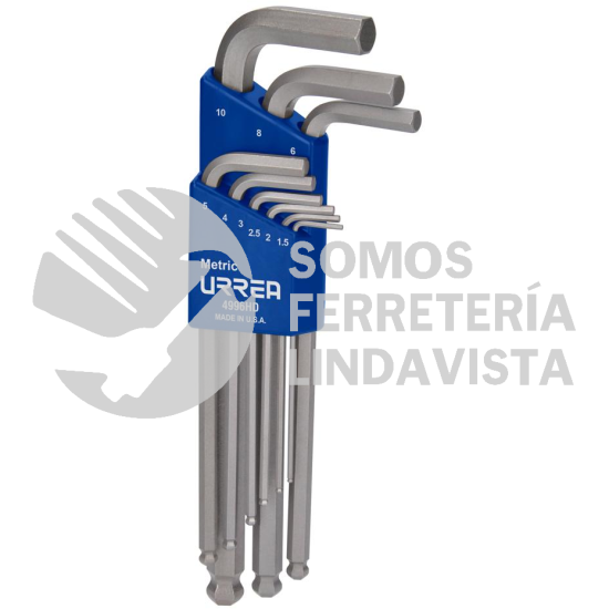 4996HD JUEGO DE 9 LLAVES HEXAGONALES TIPO "L", METRICAS, PUNTA DE BOLA HEAVY DUTY URREA