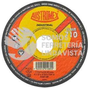 710 DISCO PARA CORTE DE METAL INDUSTRIAL T41(4-1/2"X3/64"X7/8") AUSTROMEX