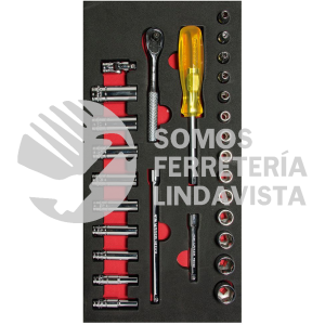 CH103 JUEGO DE DADOS CORTOS Y LARGOS Y ACCESORIOS CUADRO DE 1/4" METRICOS, 28 PIEZAS URREA