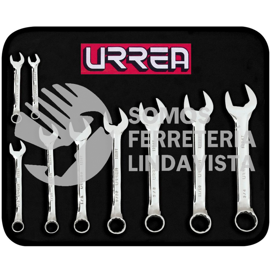 1200T9 JUEGO DE 9 LLAVES COMBINADAS CORTAS PULIDO ESPEJO EN PULGADAS, 12 PUNTAS URREA