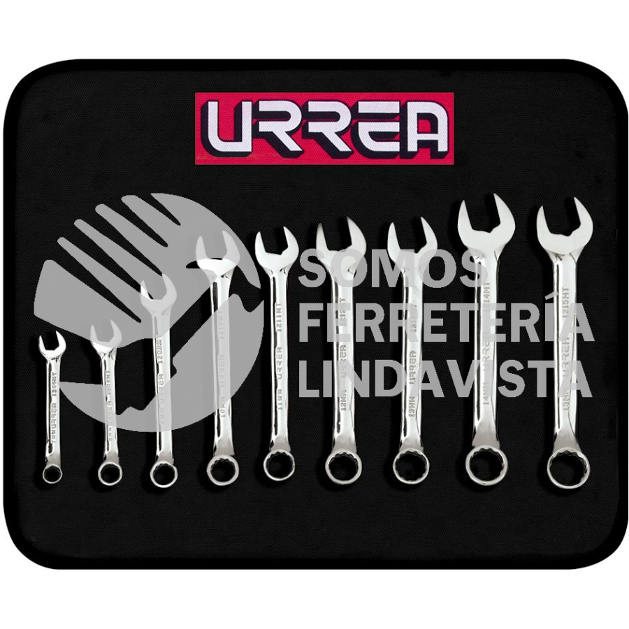 1200MT9 JUEGO DE 9 LLAVES COMBINADAS CORTAS PULIDO ESPEJO METRICAS, 12 PUNTAS URREA