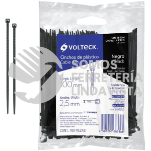 44320 CIN-1810N BOLSA CON 100 CINCHOS PLASTICOS 18 LB 100X2.5 MM NEGROS VOLTECK