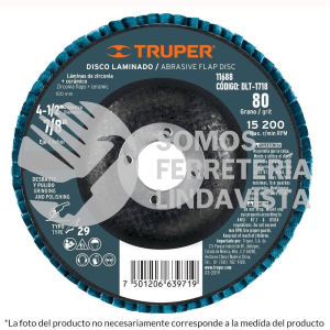 11688 DLT-1718 DISCO 4-1/2" LAMINADO GRANO 80 CENTRO 7/8" TRUPER