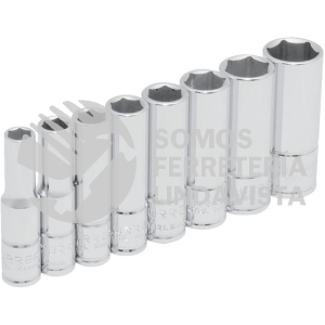 47102 JUEGO DE DADOS LARGOS CUADRO DE 1/4", 6 PUNTAS, EN PULGADAS, EN RIEL, 8 PIEZAS URREA