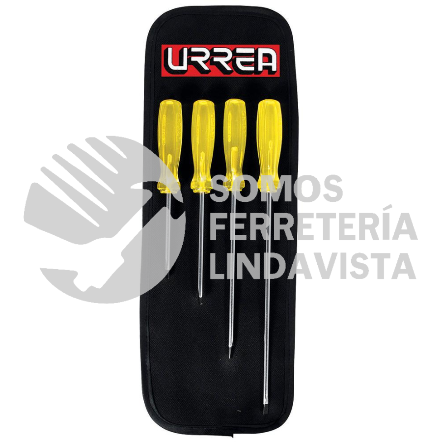 9600C JUEGO DE DESTORNILLADORES CON MANGO AMBAR PUNTA CABINET, 4 PIEZAS URREA