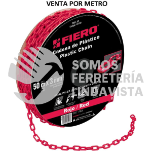 44166 CAPL-3R METRO DE CADENA DE 3 MM DE PLASTICO ROJA CARRETE DE 50 M FIERO