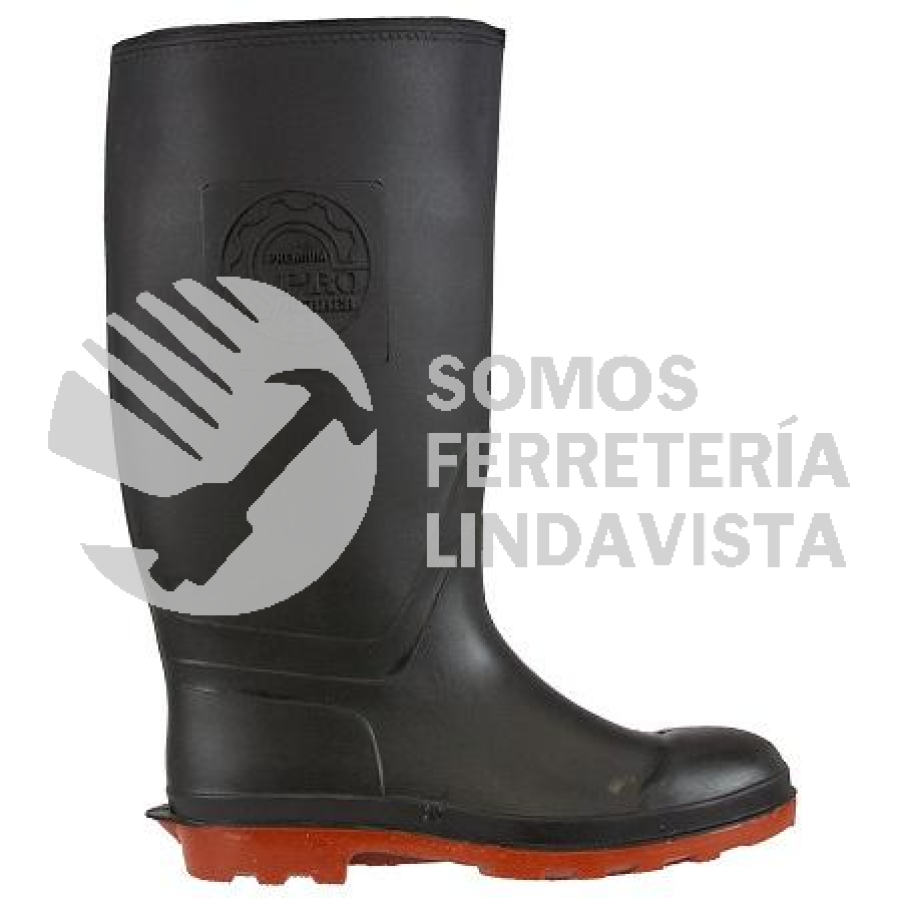 PREMIUMPRORUBBER6 BOTA INDUSTRIAL DE HULE NEGRA CON CASQUILLO NO 26 SUELA  ROJA ANTIDERRAPANTE DUNLOP