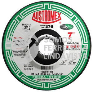 376 DISCO CON CENTRO DEPRIMIDO PARA DESBASTE DE PIEDRA CLASICA TIPO 27 GRANO 30 (7\"X5/32\"X7/8\") AUSTROMEX