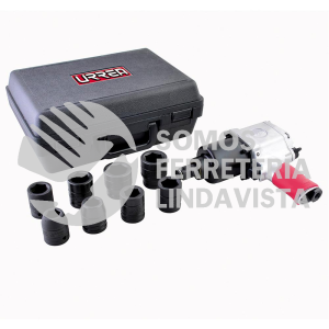 UP772HKM JUEGO DE PISTOLA DE IMPACTO NEUMATICA CUADRO DE 3/4" Y ACCESORIOS METRICOS, 10 PIEZAS URREA