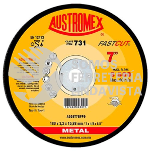 731 DISCO PARA CORTE DE METAL FAST CUT TIPO 41 GRANO 308 (7"X1/8"X5/8") AUSTROMEX