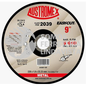 2039 DISCO CON CENTRO DEPRIMIDO PARA CORTE DE METAL EASY-CUT TIPO 42 GRANO 362 (9"X5/64"X7/8") AUSTROMEX