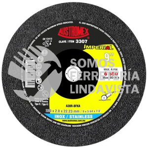 3307 DISCO DE CORTE PARA ACERO INOXIDABLE IMPERIAL TIPO 41 GRANO 30 (9"X5/64"X7/8") AUSTROMEX