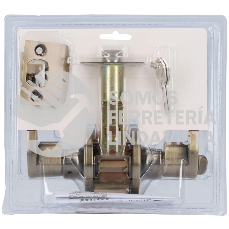 20MA MANIJA TUBULAR CURVA FUNCION ENTRADA Y RECAMARA, LATON ANTIGUO, LLAVE ESTANDAR, BLISTER LOCK