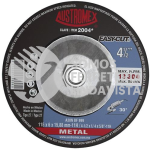 -2004 DISCO CON ADAPTADOR INTEGRADO PARA DESBASTE DE METAL EASY-CUT TIPO 27 GRANO 30 (4-1/2"X1/4"X5/8"-11) AUSTROMEX
