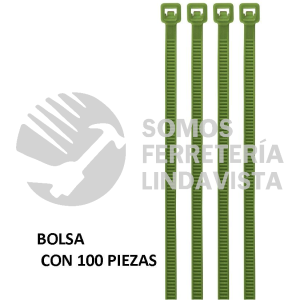 41012 CIN-1810V BOLSA CON 100 CINCHOS PLASTICOS 18 LB 100 X 2.5 MM VERDES VOLTECK
