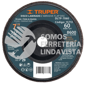 15713 DLTP-7060 DISCO 7" LAMINADO RESPALDO PLASTICO GRANO 60 CENTRO 7/8" TRUPER
