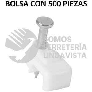 43044 GPL-5BG BOLSA CON 500 GRAPAS BLANCAS DE 3 X 6 MM PARA CABLE PLANO VOLTECK