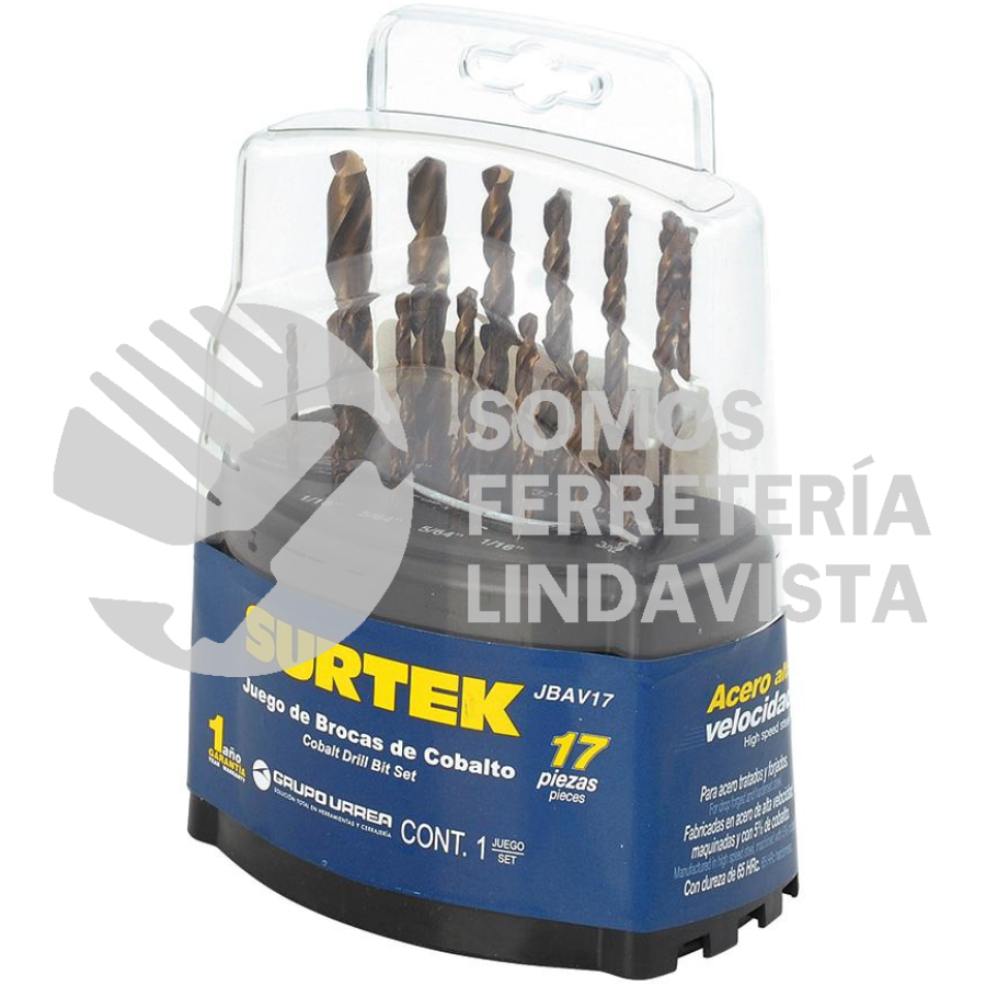 JBAV17 JUEGO DE 17 BROCAS CON COBALTO DE ACERO DE ALTA VELOCIDAD ZANCO RECTO SURTEK