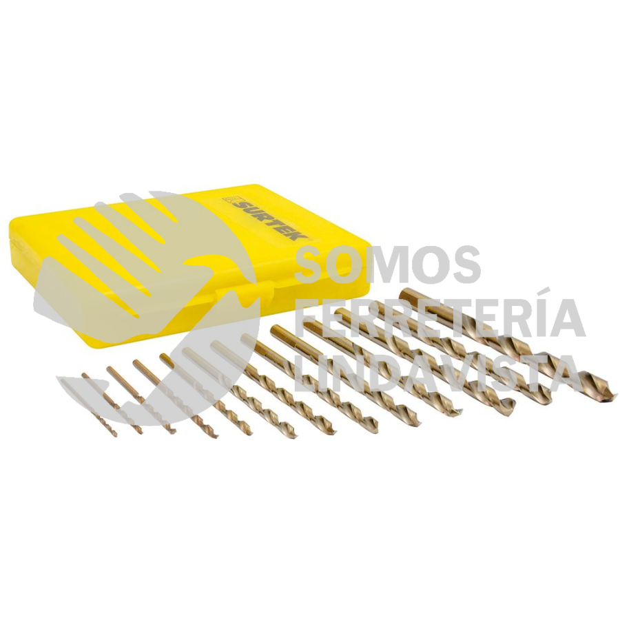JBAV13 JUEGO DE 13 BROCAS CON COBALTO DE ACERO DE ALTA VELOCIDAD ZANCO RECTO SURTEK