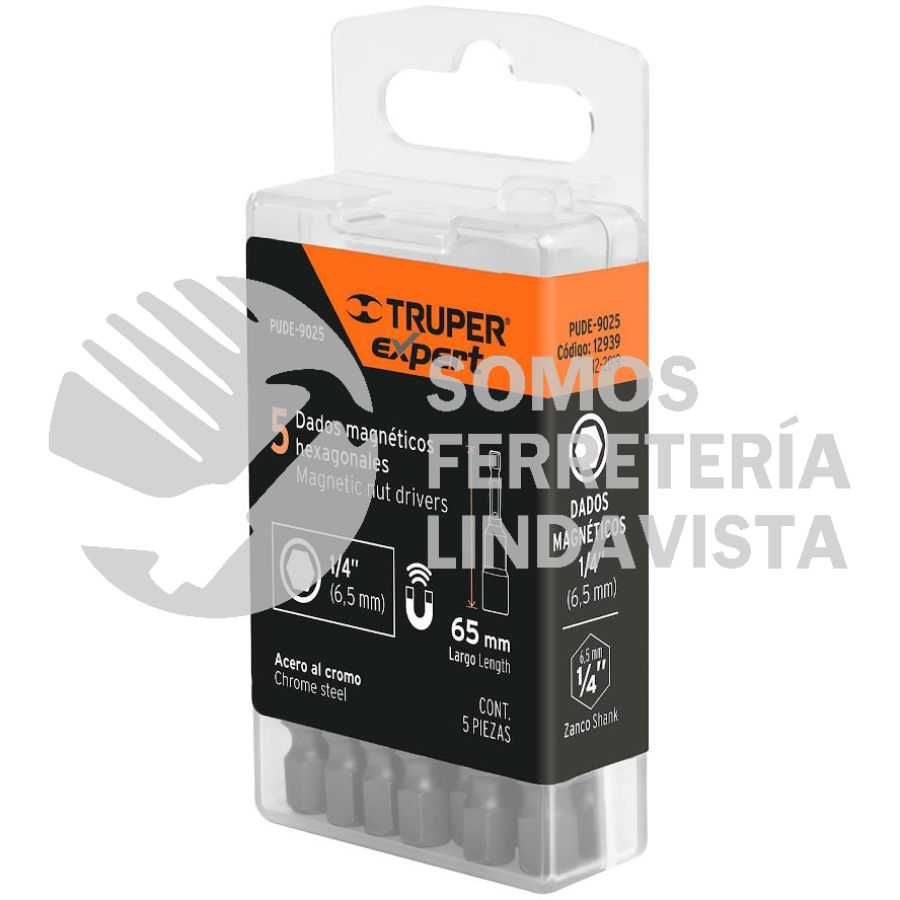 12939 PUDE-9025 ESTUCHE CON 5 DADOS MAGNETICOS DE 1/4