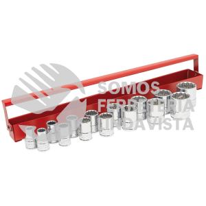 54112 JUEGO DE DADOS CUADRO DE 1/2", 12 PUNTAS, EN PULGADAS, 15 PIEZAS URREA
