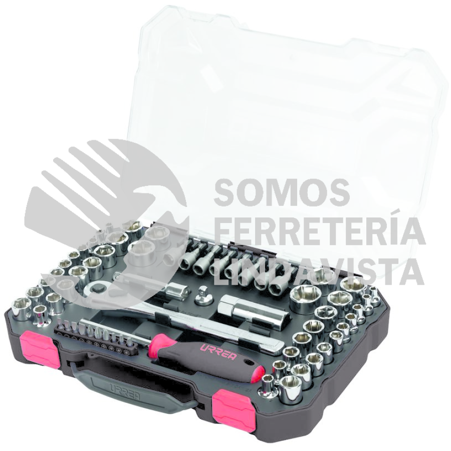 JCD01 JUEGO DE DADOS Y ACCESORIOS CUADRO DE 1/4" Y 3/8" COMBINADO, 63 PIEZAS URREA