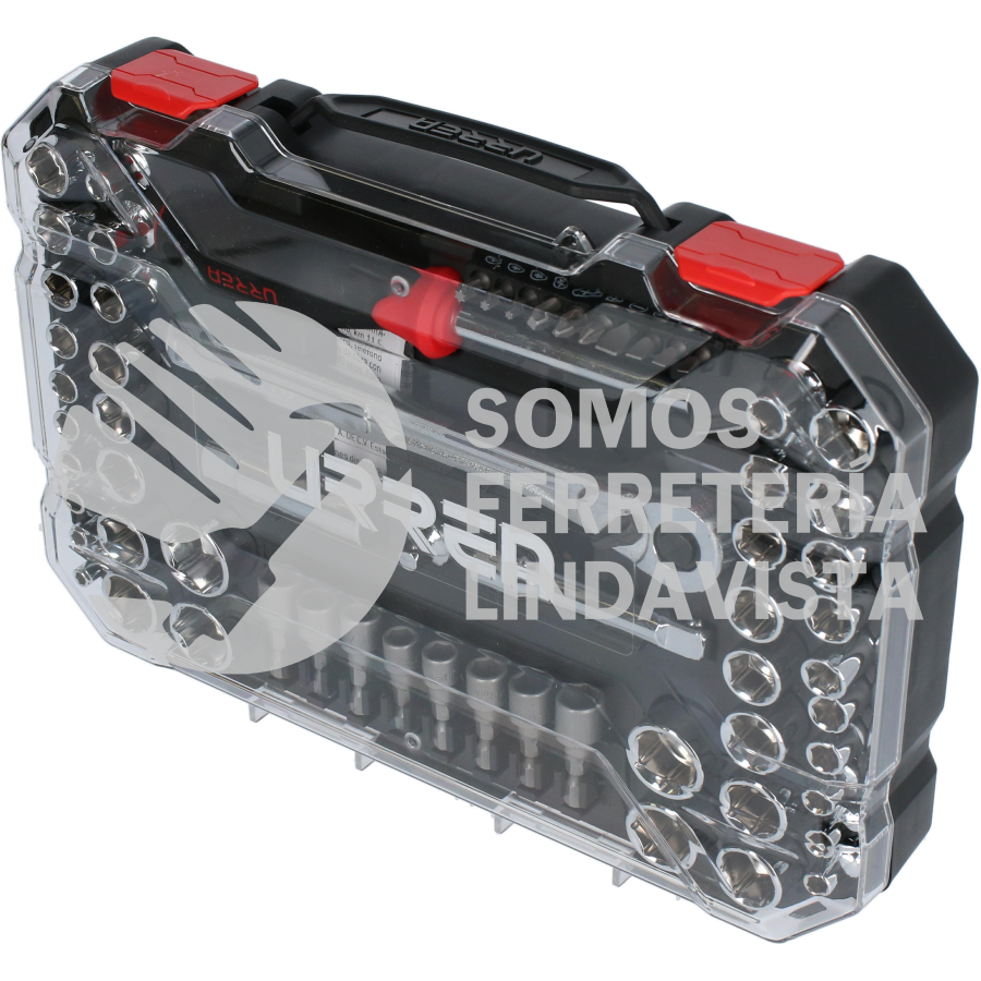 JCD01 JUEGO DE DADOS Y ACCESORIOS CUADRO DE 1/4" Y 3/8" COMBINADO, 63 PIEZAS URREA