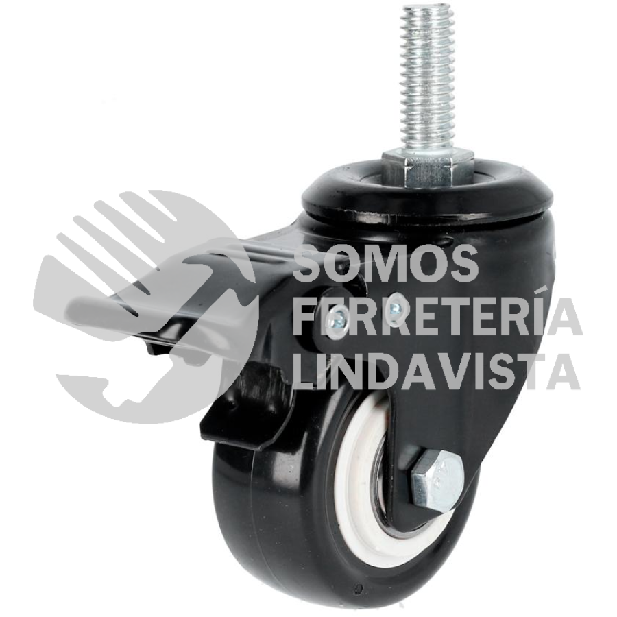 RVNE7B RODAJA DE PVC NEGRO CON ESPIGA ROSCADA CON FRENO 3" SURTEK