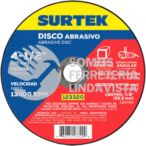 123320 DISCO ABRASIVO TIPO 27 PARA METAL 4-1/2" X 1/4" SURTEK