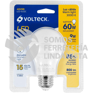 48298 LED-60DC LAMPARA DE LED ATENUABLE TIPO BULBO 9 W LUZ CALIDA BLISTER VOLTECK