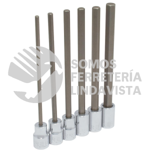 4990SML JUEGO DE DADOS PUNTA HEXAGONAL EXTRA LARGA CUADRO DE 3/8" 6 PUNTAS, METRICOS, 6 PIEZAS URREA