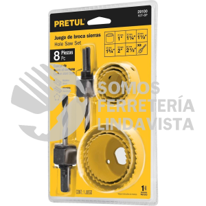 29100 KIT-8P JUEGO DE 7 BROCASIERRAS ACERO AL CARBONO Y 1 MANDRIL PRETUL