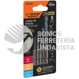 102251 JBAV-5R JUEGO DE 5 BROCAS HSS PARA METAL ZANCO CAMBIO RAPIDO EXPERT TRUPER