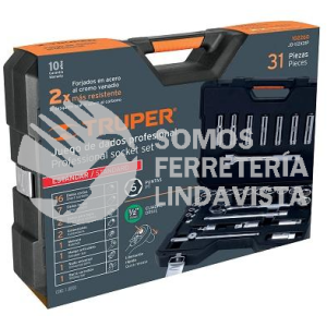 102260 JD-1/2X31P JUEGO DE 31 HERRAMIENTAS CUADRO 1/2" STD PARA MECANICO TRUPER