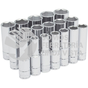 54203 JUEGO DE DADOS LARGOS METRICOS CUADRO DE 1/2", 6 PUNTAS, 18 PIEZAS URREA