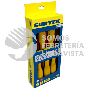 D4VC JUEGO DE DESTORNILLADORES CON MANGO AMARILLO DIELÉCTRICOS 1000 V COMBINADOS, 5 PIEZAS SURTEK