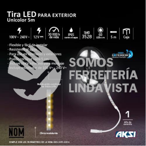 128602 TIRA LED PARA EXTERIOR (IP65) COLOR CALIDO 2700K (5 MTS) - LÍNEA ECO AKSI