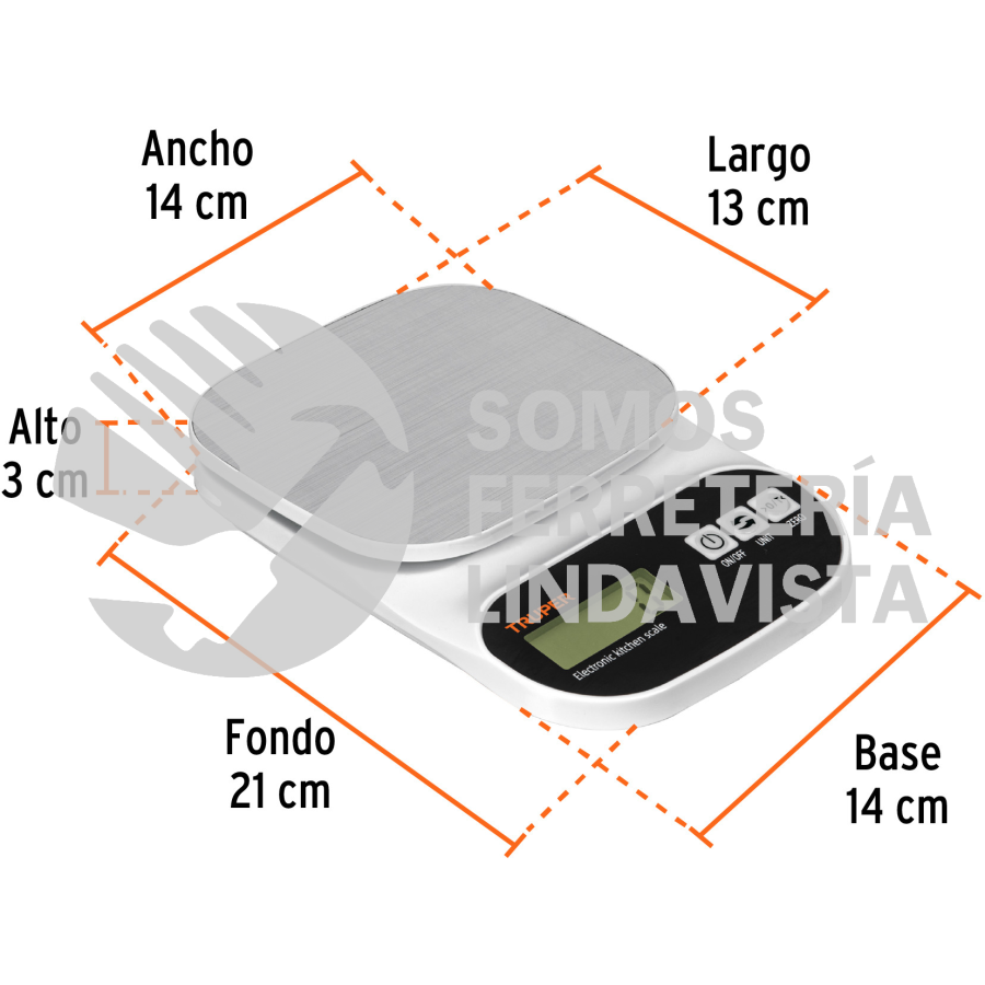 103116 BASE-5EA BASCULA DIGITAL PARA COCINA, PLATO DE ACERO INOX,5KG, TRUPER