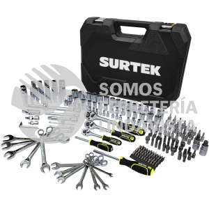 JCM1S JUEGO COMBINADO DE HERRAMIENTA PARA MECÁNICO 214 PIEZAS, CON MALETÍN PLÁSTICO SURTEK