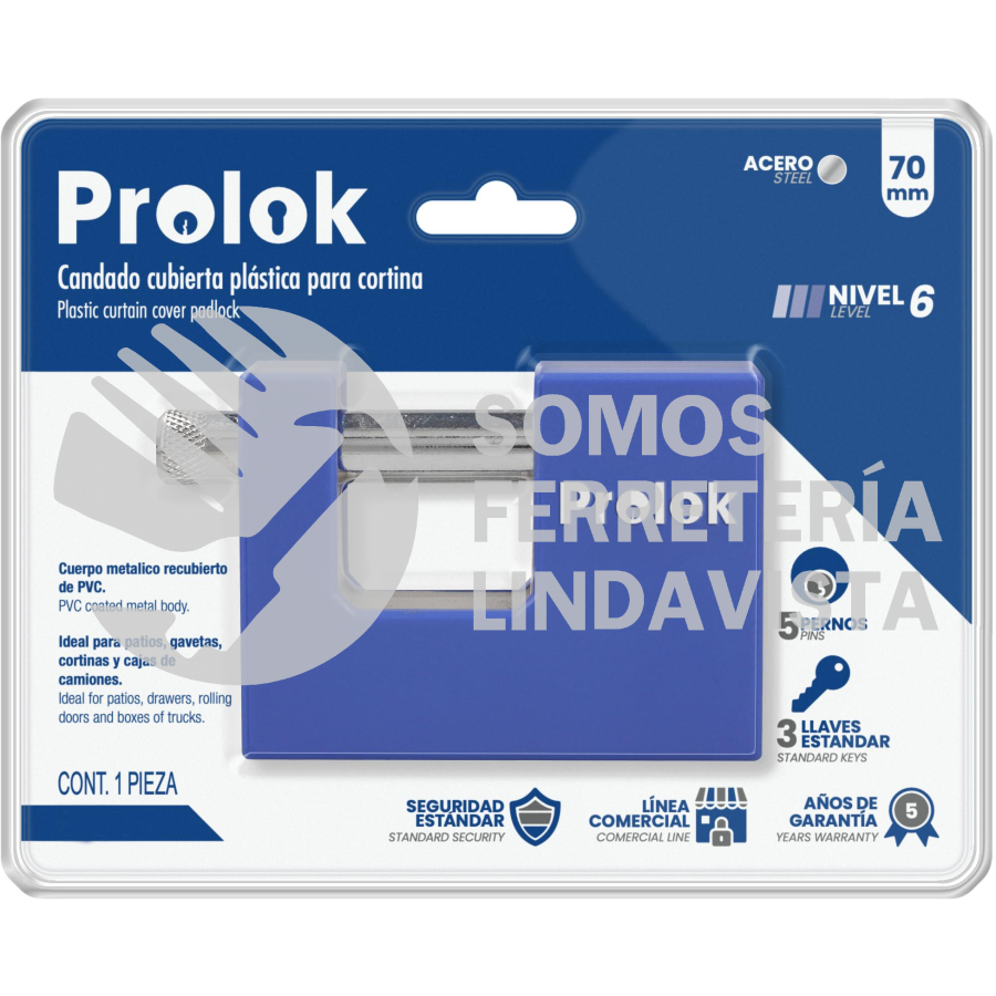 63CA CANDADO DE ACERO CON CUBIERTA PLÁSTICA DE PVC 80 MM, LLAVE ESTÁNDAR PROLOK