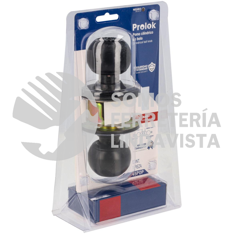 45POP POMO CILÍNDRICO BOLA FUNCIÓN BAÑO, ACERO NEGRO, LLAVE ESTÁNDAR LOCK
