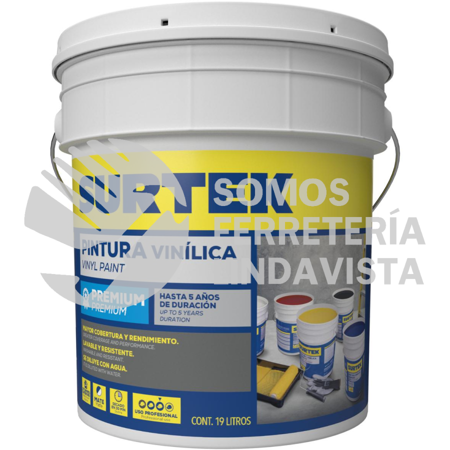 PVPR CUBETA DE PINTURA VINÍLICA PREMIUM 19 LT COLOR ROJO SURTEK