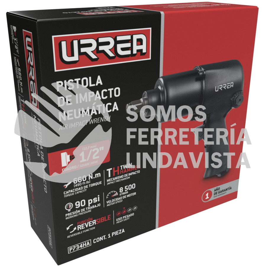 P734HA PISTOLA DE IMPACTO NEUMÁTICA CUADRO DE 1/2" 490 FT-LB COMPOSITE SISTEMA TWIN HAMMER URREA